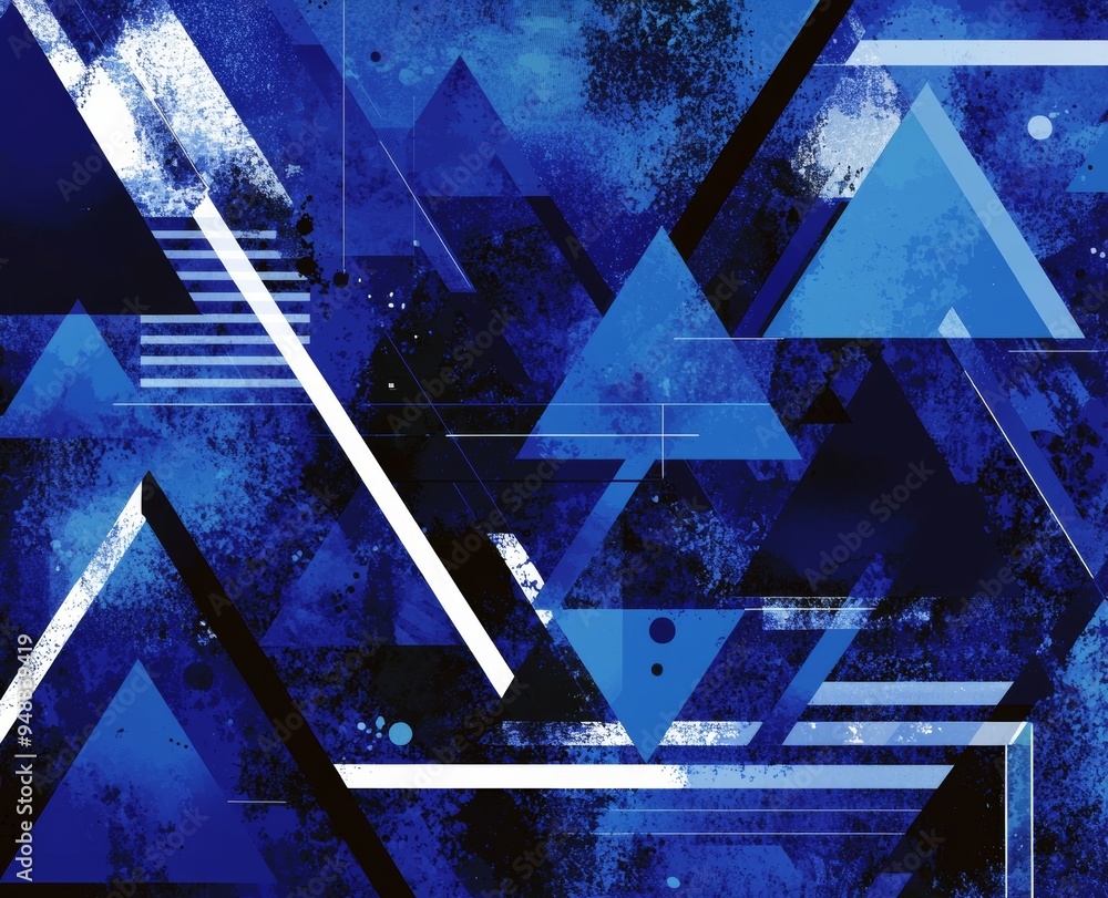 Poster modern abstract blue background with triangles and rectangles layered on top