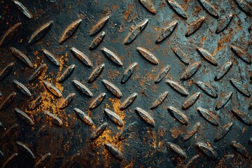 Background: Grunged steel floor plate against a vintage light