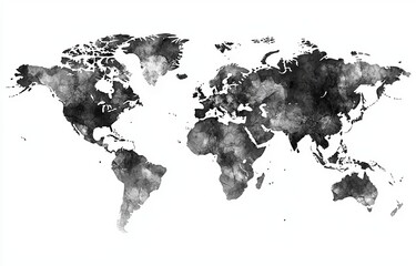 A map of the world with a black watercolor background.