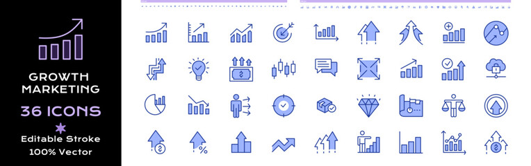 Growth marketing line icons - editable stroke colorful icon set