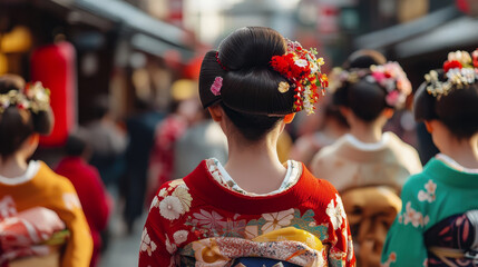 Culture Day in Japan. a holiday in Japan. Japanese architecture. a girl in a traditional Japanese outfit. asian woman