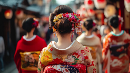 Culture Day in Japan. a holiday in Japan. Japanese architecture. a girl in a traditional Japanese outfit. asian woman