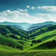 Obraz premium the AI Image Generator, Panoramic green hills