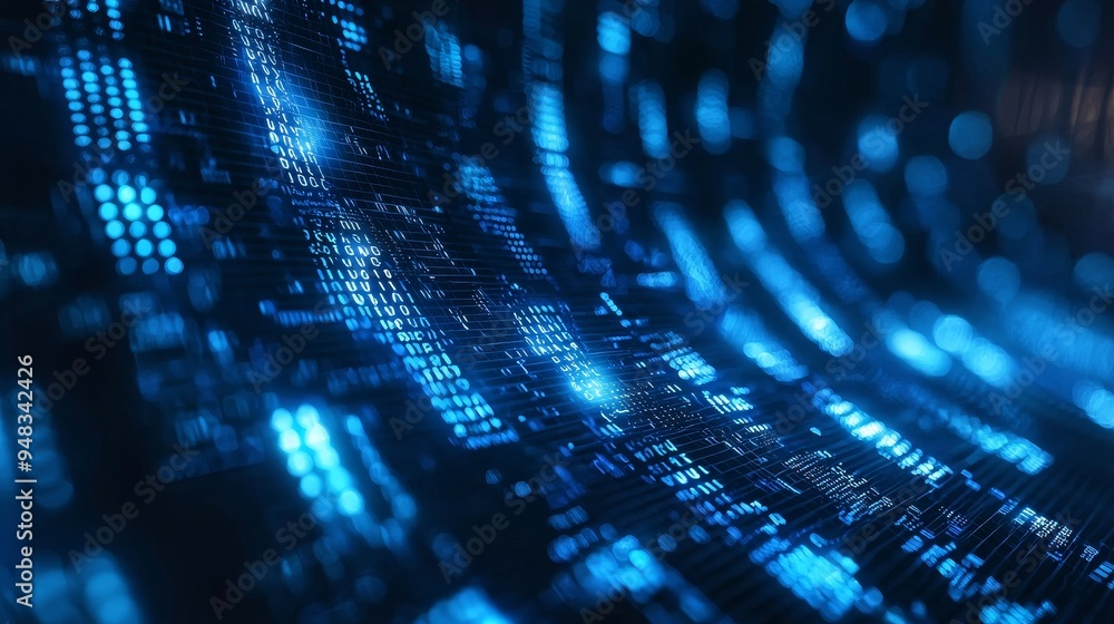 Poster the digital binary code matrix background conveys connectivity, complexity and data flood of modern 