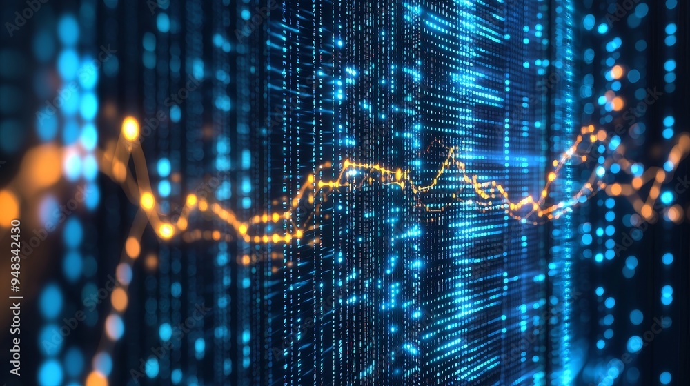 Poster 3d rendering of a scientific technology data binary code matrix conveying the connectivity, complexi