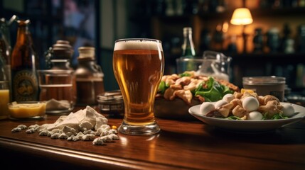 Fototapeta premium Beer and Snacks on a Wooden Table