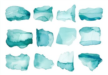Colored acrylic abstract shapes isolated on white. Painted splashes, blobs, background blobs. Hand-drawn painted design elements.