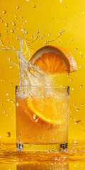 Orange Slice Splashing into Glass