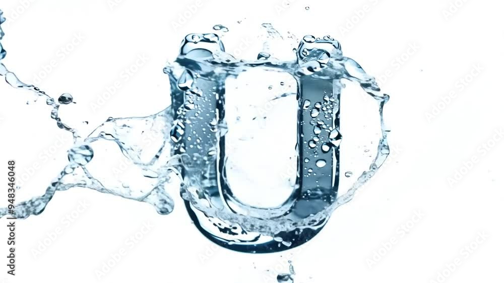 Poster water forms a u shape with splashes on a white background generative ai