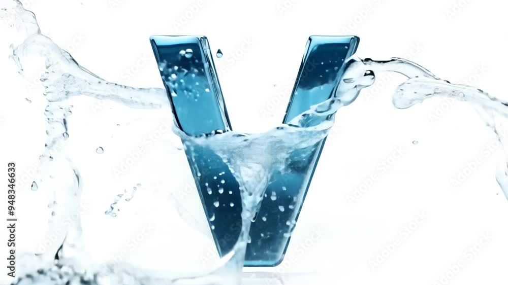 Aufkleber liquid v splashing in bright clear background generative ai
