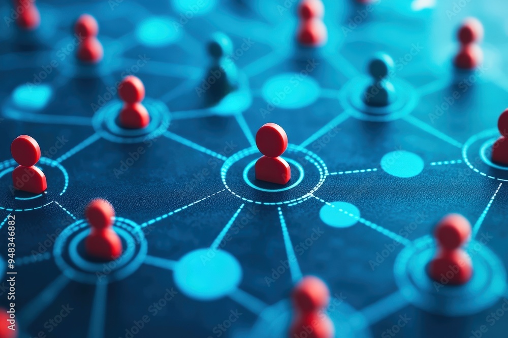 Aufkleber connected world: a network of interconnected figures symbolizing global communication and collaborat