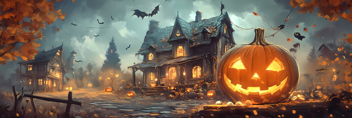 Chilling Halloween Themed Anime Manga Cover Illustration