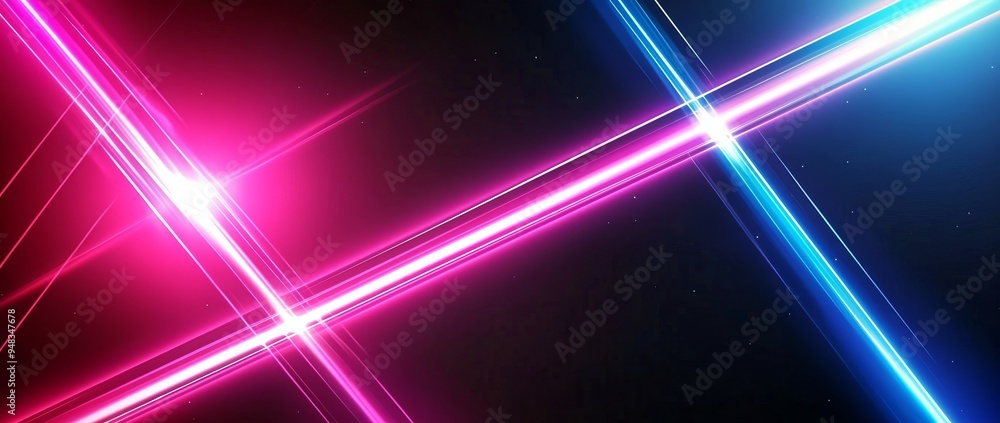 Poster the substrate is an abstract blue background with neon rays, flashes of light, faces and lines.