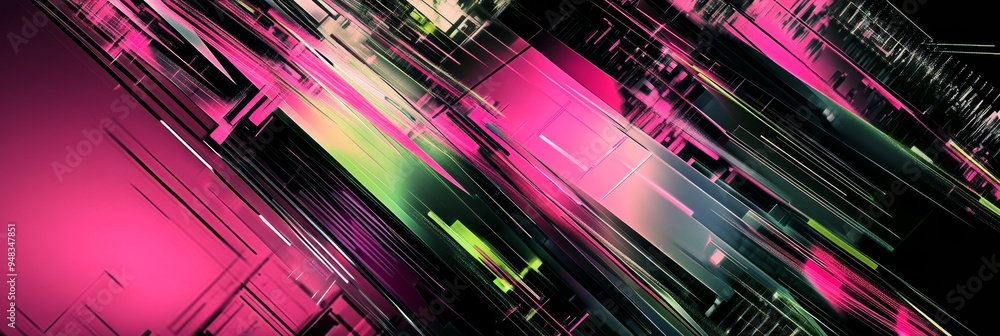 Poster an abstract background with geometric shapes in pink, black, and green. the shapes are arranged in a