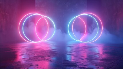 Vibrant Neon Loops with a Mesmerizing Smoke Effect Set in a Dark and Mysterious Environment