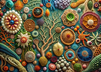 Biomorphic Tapestry: Intricate patterns, organic textures, portraying the interconnectedness of cellular life.