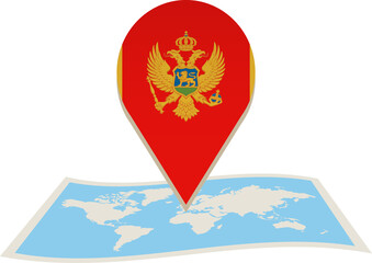 Montenegro flag on World map