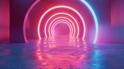 Naklejka premium A vibrant Neon Tunnel with striking reflections that captivate the eye with their beauty