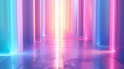 Explore a neon corridor with vibrant lights that create an immersive futuristic atmosphere
