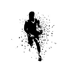 Basketball player with ball, isolated vector silhouette. Team sport athlete