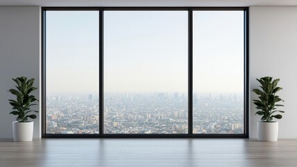 Handsome office with a panoramic view of a bustling city, representing corporate success and ambition