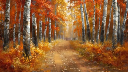 Obraz premium Captivating illustration of a tranquil forest landscape in the beautiful autumn season
