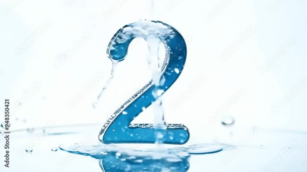 Poster liquid water forming the number 2 in a bright serene setting generative ai
