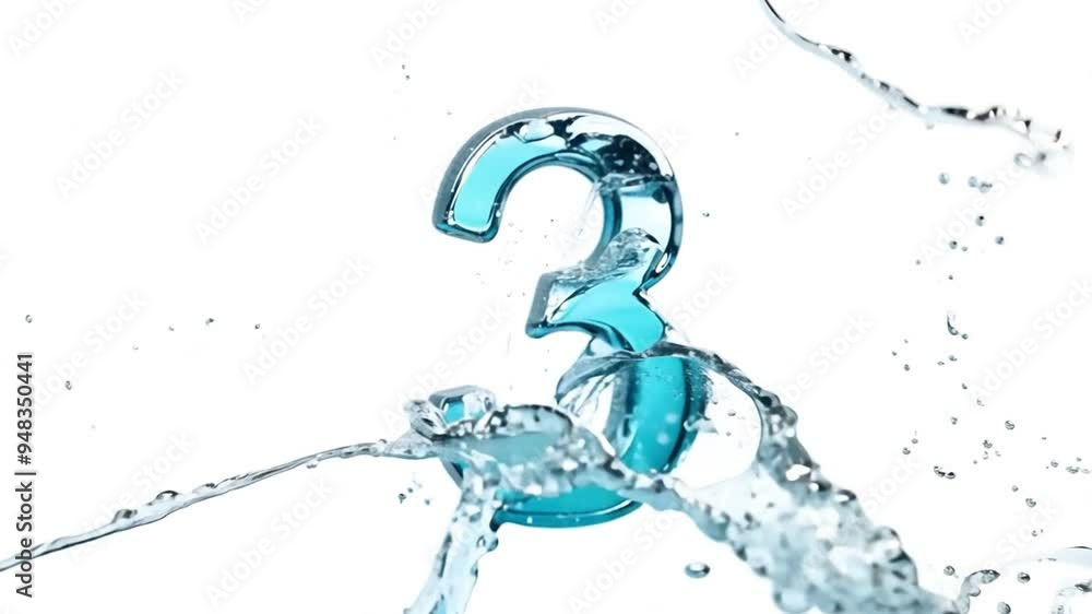Poster dynamic water number three splashes on white background generative ai