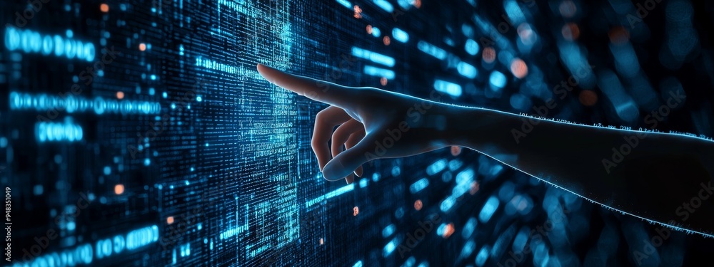 Poster hand-touching cpu icon in stock (ai) with deep learning and data mining.