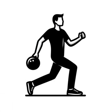 recommend clip art: Black and white vector illustration of a young man throwing a bowling pin on a white background.	