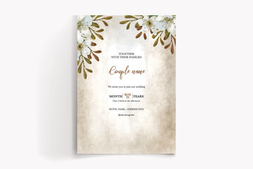 WEDDING INVITATION FRAME WITH FLOWER DECORATIONS WITH FRESH LEAVES