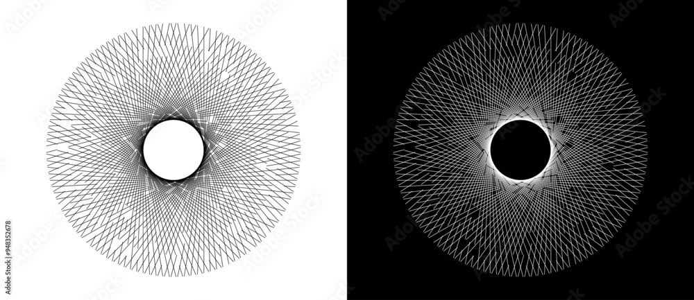 Aufkleber art sun concept background. icon template or logo with lines. black shape on a white background and 