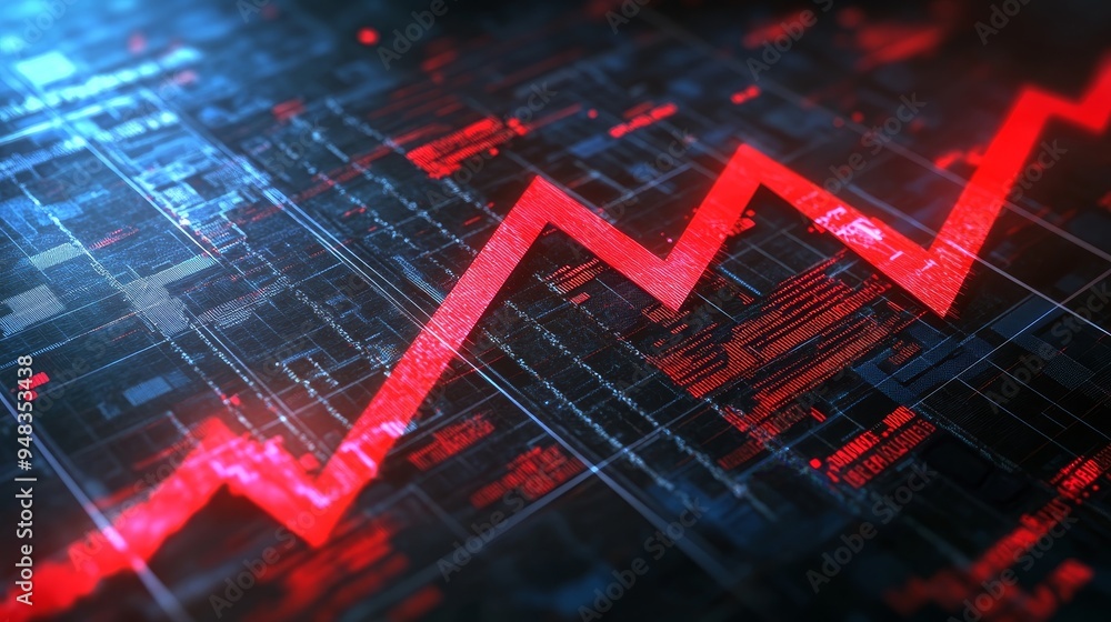Aufkleber this image depicts a red arrow pointing downwards against a backdrop of a digital grid, symbolizing 