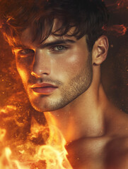 portrait of a handsome young man surrounded by flames - generative ai