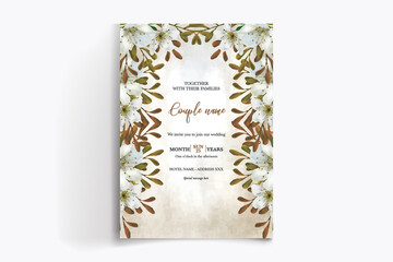 WEDDING INVITATION FRAME WITH FLOWER DECORATIONS WITH FRESH LEAVES