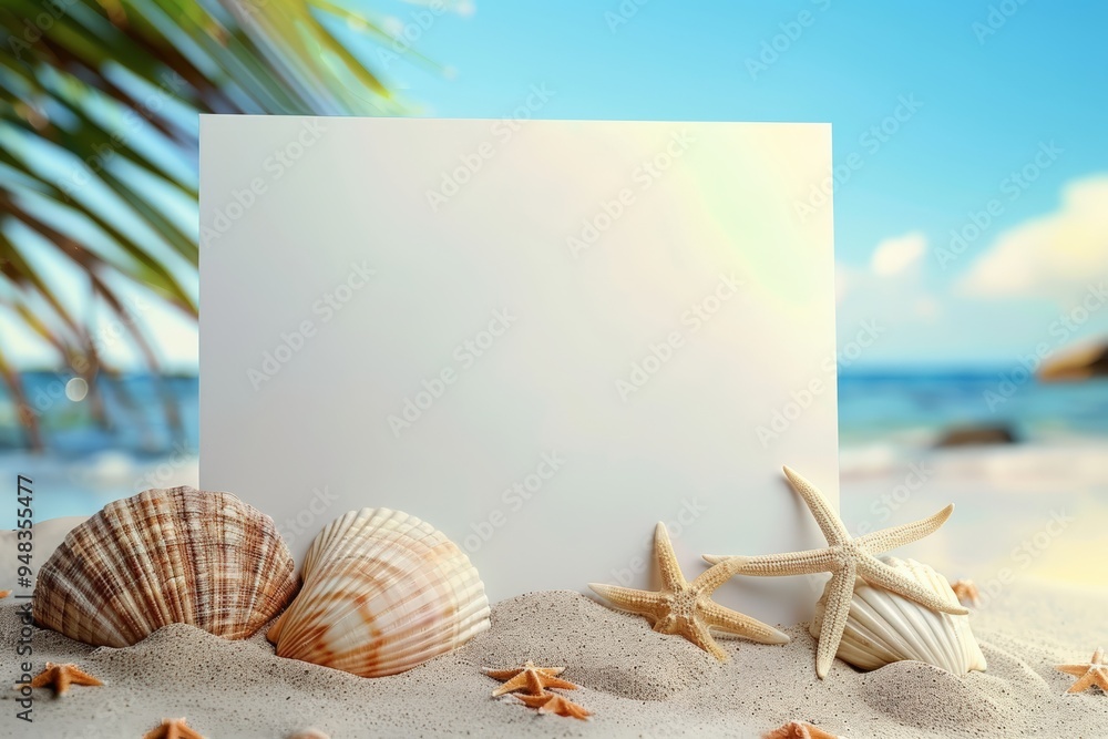 Poster seashells & starfish on sand