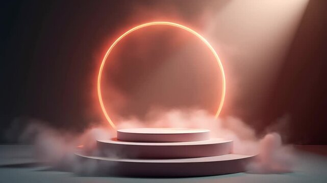 Podium, stage, pedestal, smoke animation, circular lighting