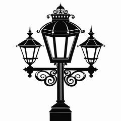 Vintage light vector illustration, old street lamp post, sidewalk lantern