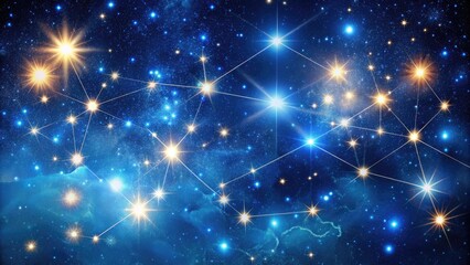 Fototapeta premium Celestial night sky with vibrant, twinkling stars and constellations against a deep blue background, ideal for astronomy, space, and fantasy themes.