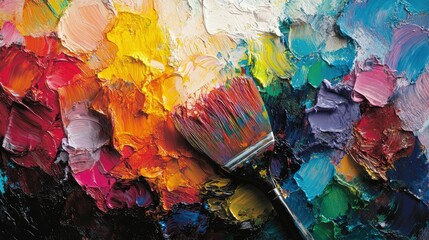 Obraz premium A colorful artist palette with smears of paint, revealing a spectrum of hues and creative expression.