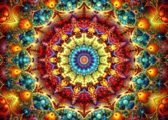 Obraz premium Cellular Kaleidoscope: Fractal patterns, vibrant hues, symmetry, mesmerizing, decorative