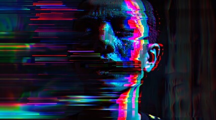An Abstract Glitch Art Portrait featuring a stunning array of Vibrant Colors and effects