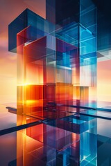 A Vibrant Abstract Architecture Design Featuring Stunning Glass and Light Effects Across Spaces