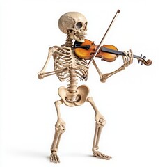 A playful skeleton playing the violin, showcasing a unique blend of music and anatomy in a whimsical display.