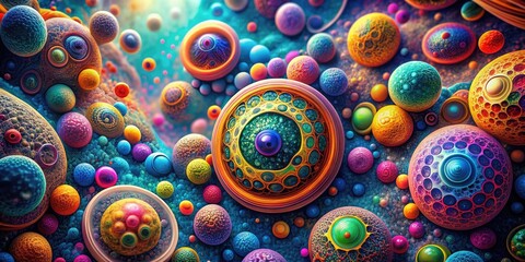 Chromatic Cellular Symphony with Vibrant Accents: Colorful, cellular, abstract, rhythmic, dynamic