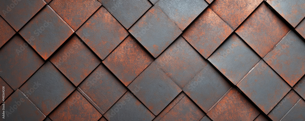 Poster rustic geometric texture, interlocking squares in dark gray and rusty red, creates a captivating mos