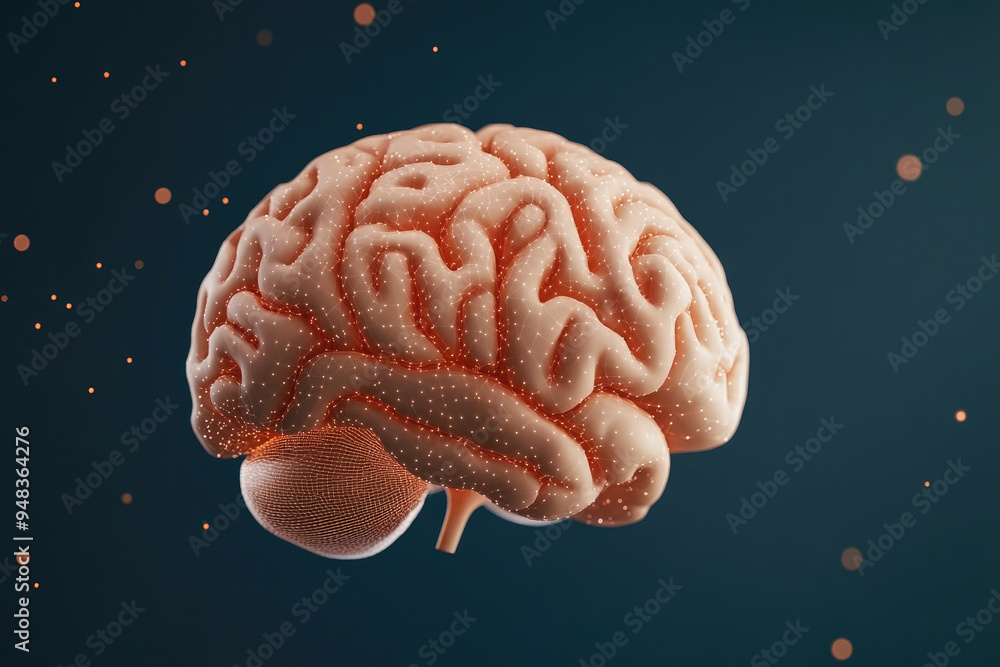 Poster neural network visualization, an artistic representation of a human brain with glowing connections a