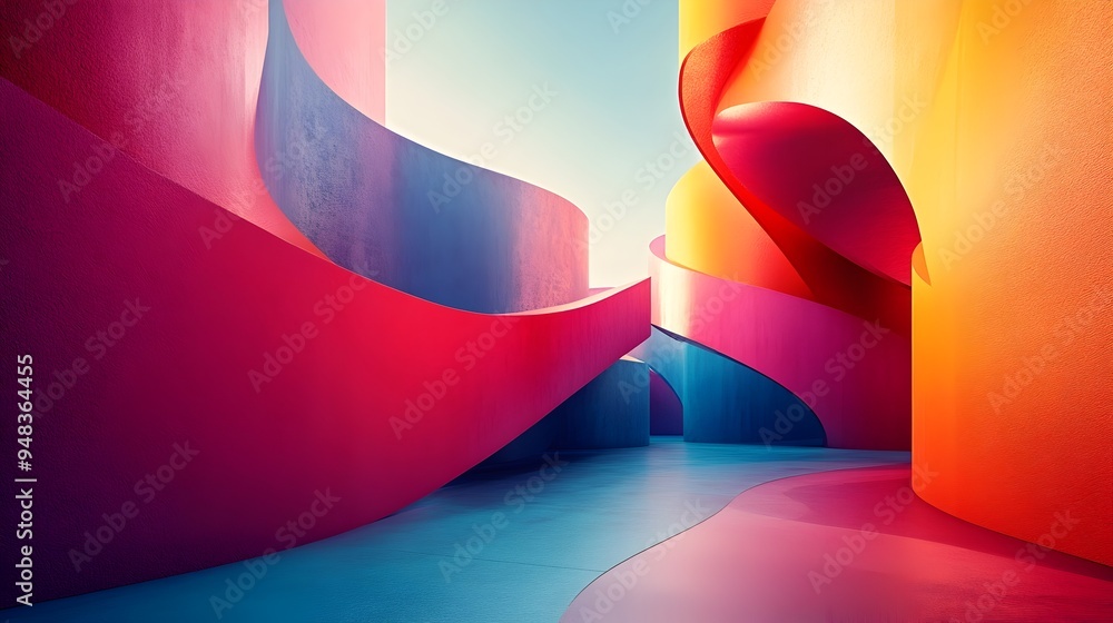 Poster vibrant abstract 3d render with geometric shapes and bold colors dynamic thought provoking scene