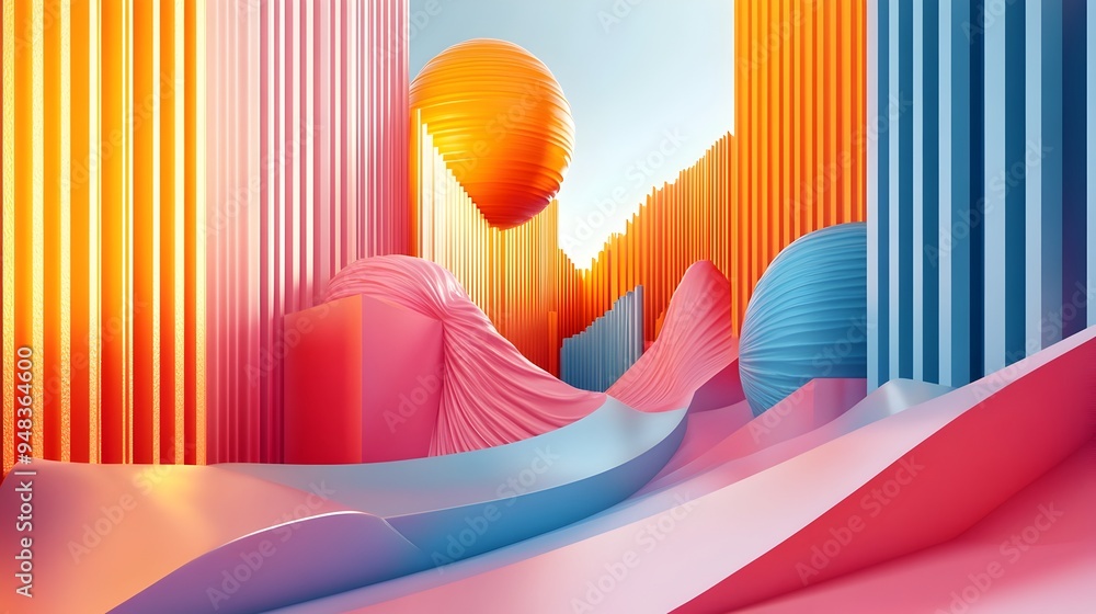 Aufkleber striking 3d rendered abstract art mockup with vibrant geometric forms and captivating visual experie