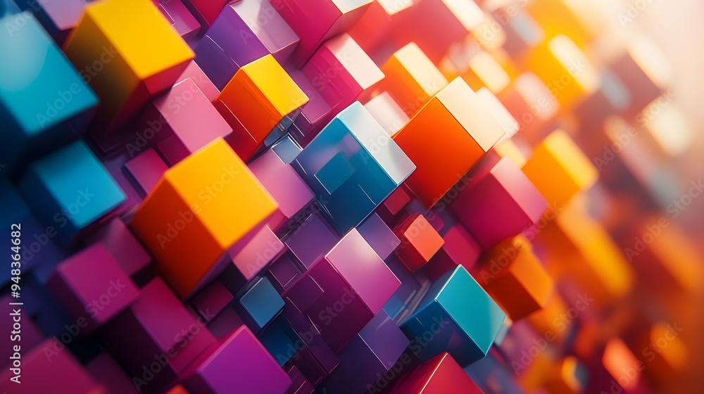 Poster captivating geometric abstract art with dimensional depth and vibrant visuals